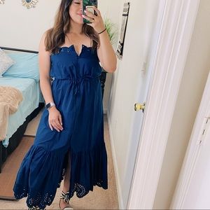 Mes Demoiselles navy blue "CUTE" eyelet midi dress
